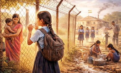 स्कूल के बाहर खड़ी आधी आबादी