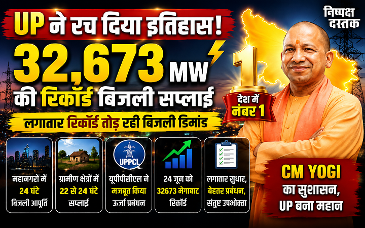 बिजली आपूर्ति में UP ने बनाया राष्ट्रीय रिकॉर्ड