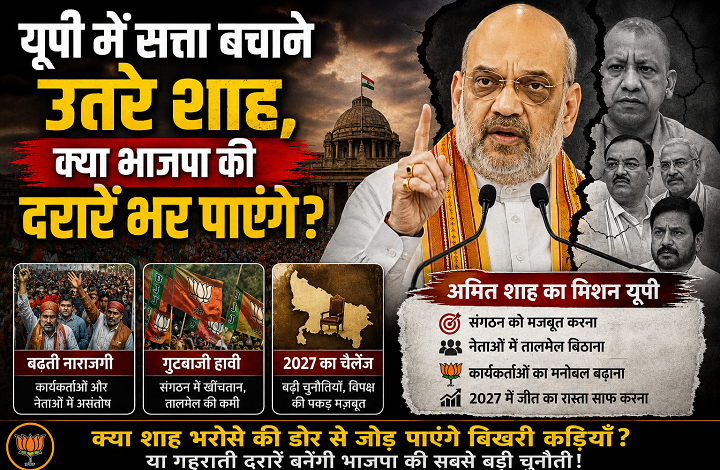 यूपी में सत्ता बचाने उतरे शाह,क्या भाजपा की दरारें भर पाएंगे?