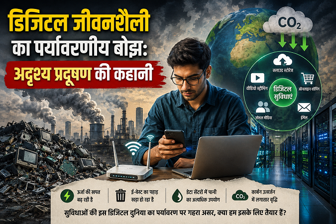 डिजिटल जीवनशैली का पर्यावरणीय बोझ:अदृश्य प्रदूषण की कहानी